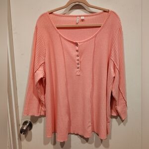 Cato Women's Pink Waffle Knit Henley Scoop Neck Casual Top Sz 22/24W Outdoor